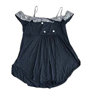 Rosegal Gothic Top Womens 16 Gray Cold Shoulder Sequin Babydoll Stretch NWT